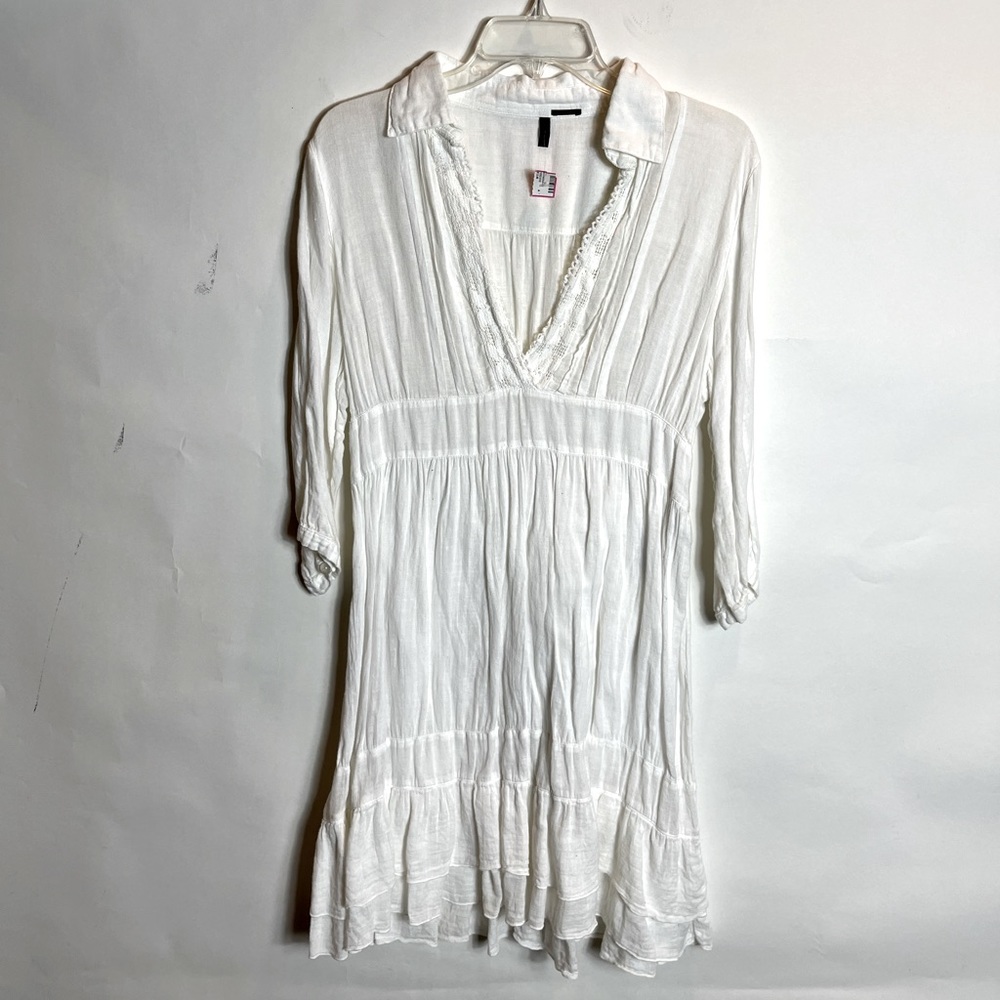 White linen embroidered details dress